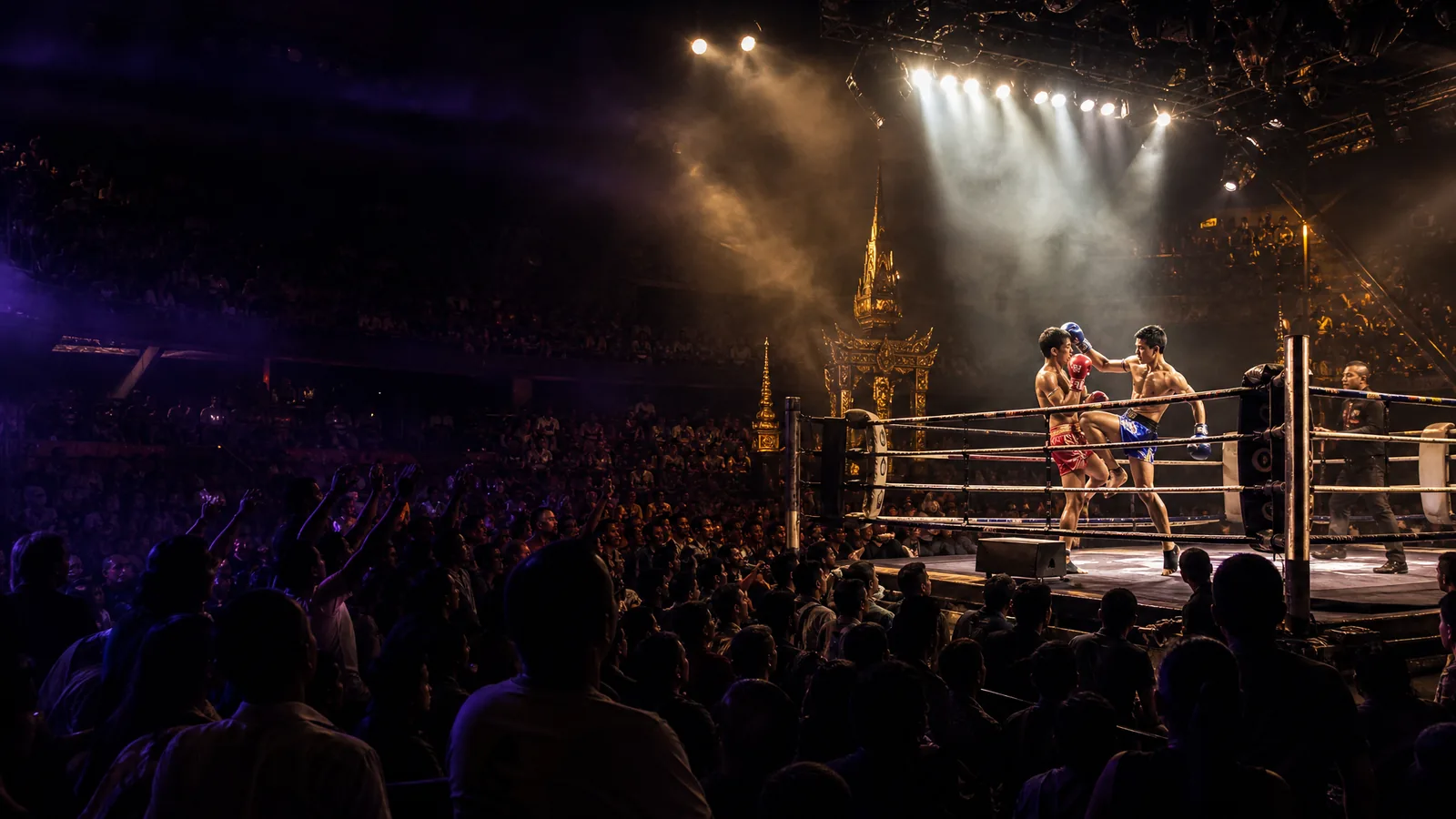 Rajadamnern Stadium ringside seating under the lights